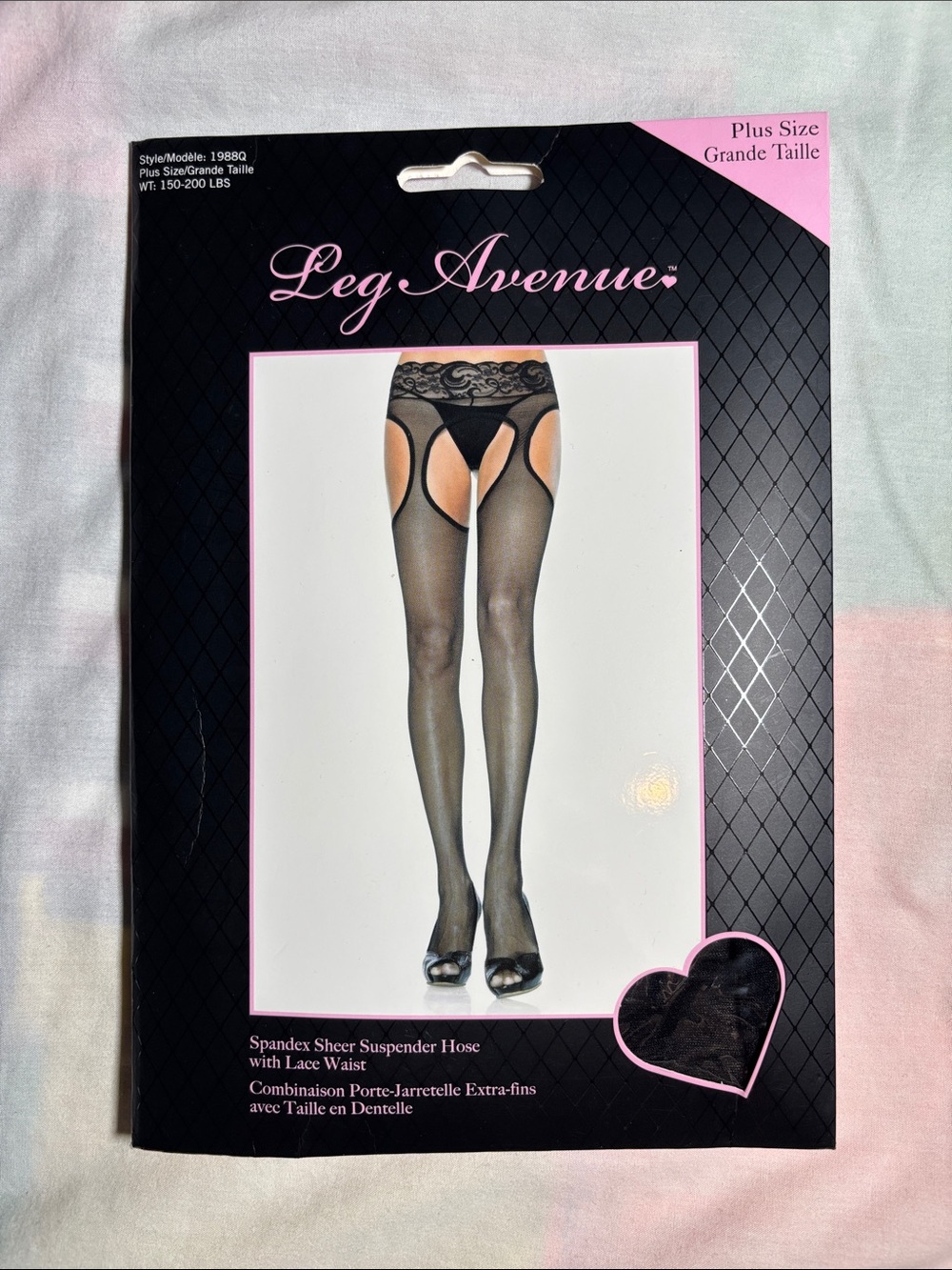 Leg Avenue Black Sheer Garter Tights with Lace Waist